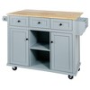 Kitchen Cart with Rubber Wood Drop-Leaf Countertop, Internal Storage Racks, Storage Cabinet, 3 Drawers - 2 of 4