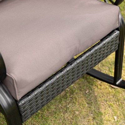 Ergonomic Grey Wicker Rocking Chair with Padded Cushions