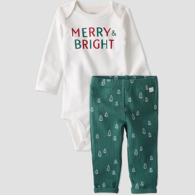 Image of Baby Organic Cotton 'Merry & Bright' Bodysuit and Pants Set - little planet by carter's Green/White Newborn