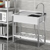 Stainless steel sink, Free Standing Stainless-Steel Single Bowl with Workbench, Utility Sink with Cold & Hot Water Pipe for Kitchen, Bar, Garage - 2 of 4