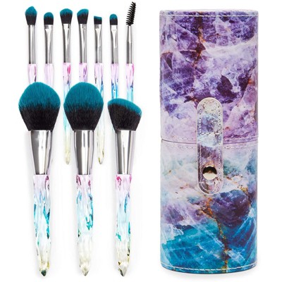 Glamlily 10 Pieces Acrylic Makeup Brush Set with Blue Travel Storage Case