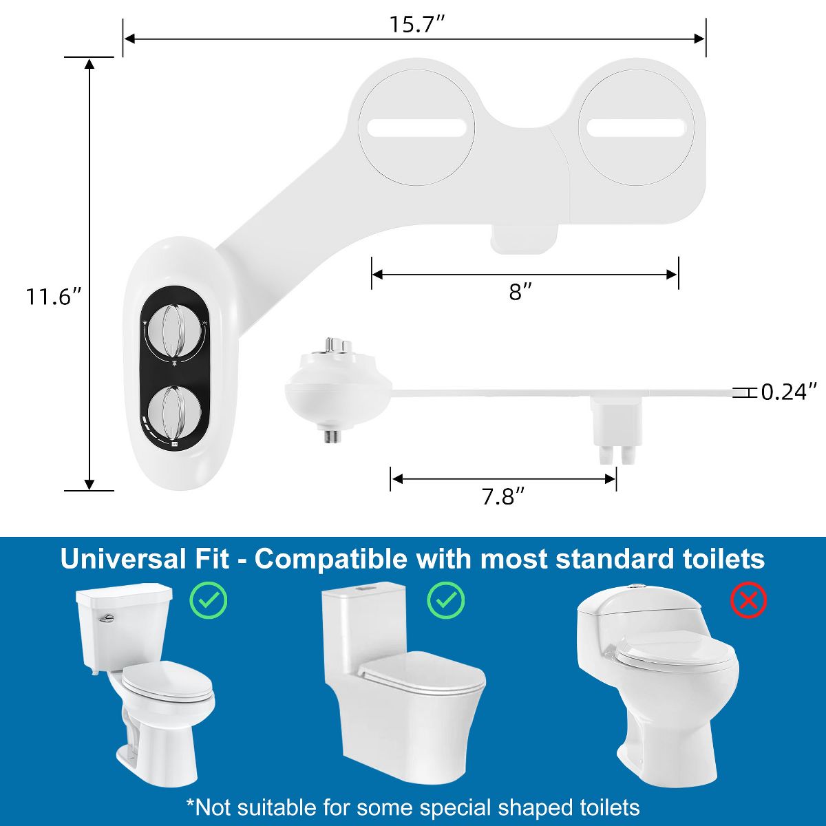 Non-Electric Bidet Attachment for Toilet – Dual Nozzles for Front & Rear Wash, Adjustable Cold Water Pressure, Self-Cleaning, Easy Installation - thumbnail 6