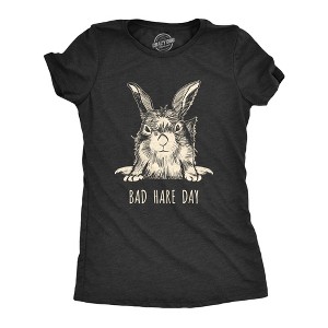 Womens Bad Hare Day T Shirt Funny Holiday Hair Bunny Humor Joke Novelty Girls Tee - Crazy Dog Women's T Shirt - 1 of 4