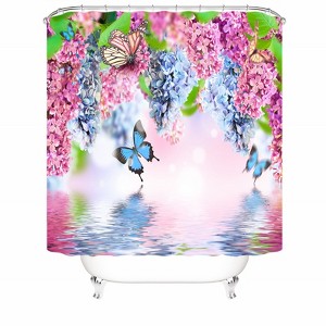 Blue Pink Flowers And Butterflies Shower Curtains for Bathroom Waterproof Fabric Bath Curtain Durable Soft Stylish Bathroom Decor 72x72 Inch - 1 of 1