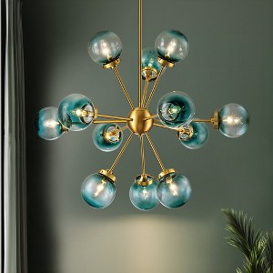 Rennnsan Nuvio 37" W 12 -Light Gradient Blue Glass Dimmable Contemporary Sputnik Chandelier in Brushed Gold - 1 of 4
