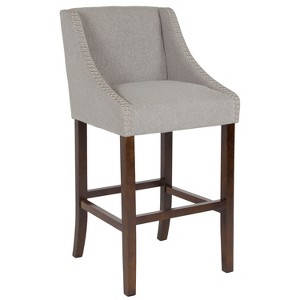 Emma and Oliver 30"H Transitional Upholstered Walnut Barstool with Accent Nails - 1 of 4