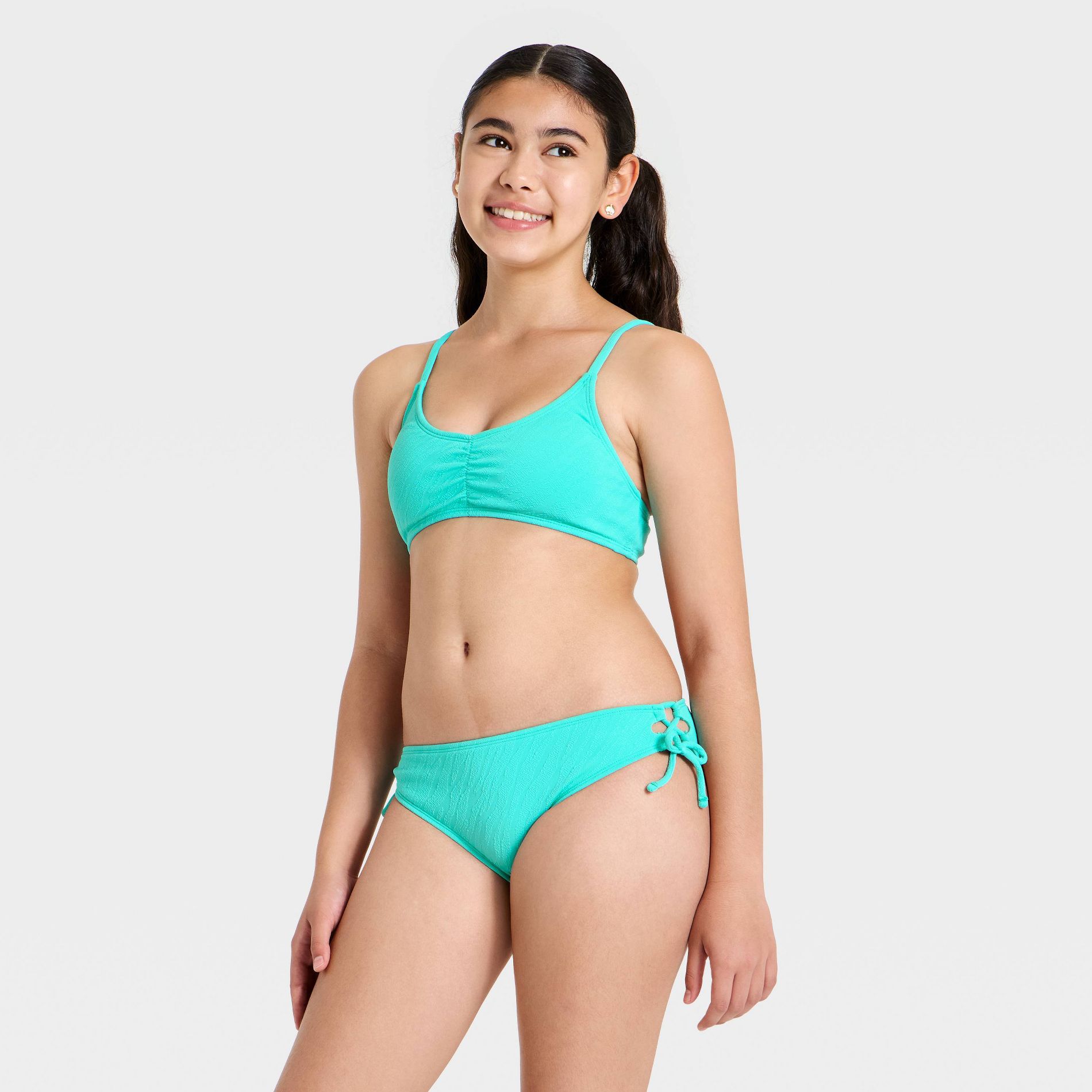 Girls' Ruched Solid Bikini Set - art class™