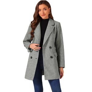 INSPIRE CHIC Women's Notch Lapel Double Breasted Belted Mid Long Outwear Winter Coat - 1 of 4