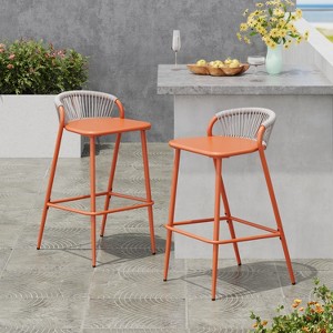 Christopher Knight Home Cadi 29" Outdoor Aluminum Barstools with Rope-woven Scallop-shaped Backrest (Set of 2) - 1 of 4