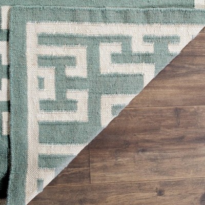 Seafoam and Ivory Geometric Wool Flatweave Rug, 3' x 5'