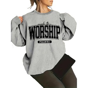 Plus Size Sweatshirts Tops with Crew Neck Long Sleeve Pullover Sweat Shirts Slogan Plus Size Sweatshirts  Faith Worshipper Shirts - 1 of 4