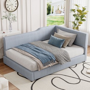 NicBex Twin/Full Size L-Shaped Corduroy Daybed,Upholstered Bed Frame for Bedroom,Living Room,Apartment,Wood Slat Support - 1 of 4