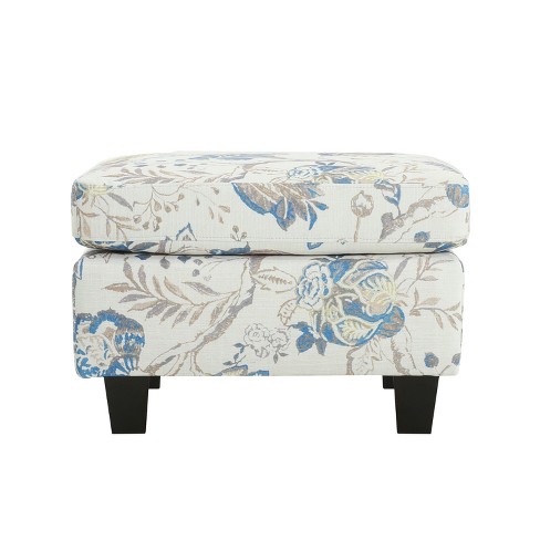 Christopher Knight Home Spield Contemporary Wood Frame Upholstered Ottoman, Beige/Blue - image 1 of 4