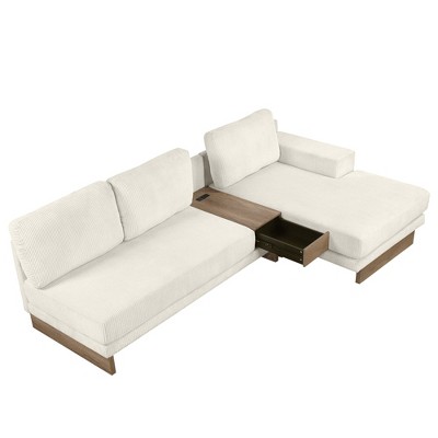 VYNXARIA 114in L-shaped Sofa Sectional Sofa with Two USB Ports and Two Power Sockets,a Storage Drawer and a Reversible Chaise Lounge,Beige