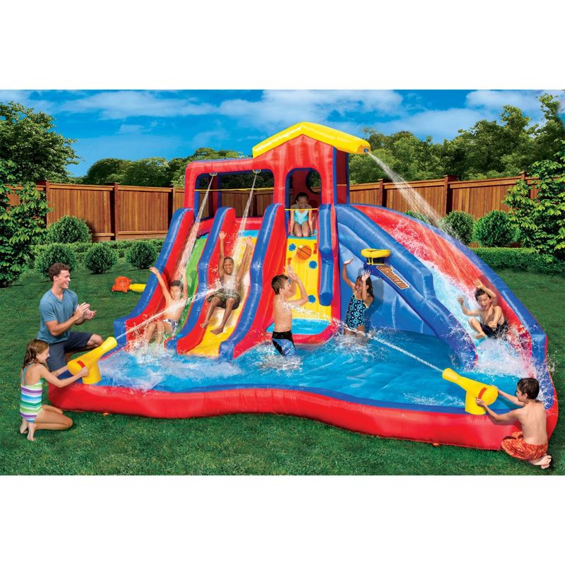 Banzai Inflatable Outdoor Backyard Water Pool Aqua Park with Slides, Water Cannons, Climbing Wall, and Blower Motor, 3 of 7