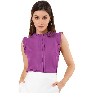INSPIRE CHIC Women's Ruffled Curved Hem Business Office Vintage Sleeveless Blouse - 1 of 4