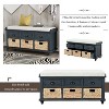 Rustic Storage Bench with 3 Drawers and 3 Rattan Baskets, Shoe Bench (White) - 4 of 4