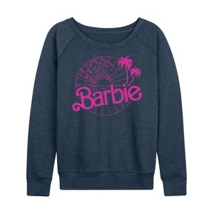 Women's - Barbie - Sunsets & Palm Trees Lightweight French Terry Wide Neck Long Sleeve Shirt - 1 of 4