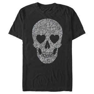 Men's Lost Gods Lace Print Heart Skull T-Shirt - 1 of 4