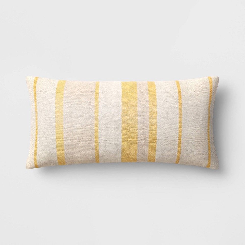 12"x24" Oversized Woven Striped Lumbar Throw Pillow Neutral/Yellow - Threshold
