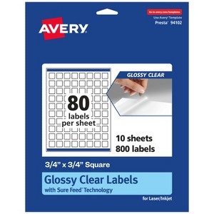 Avery Glossy Clear Square Labels with Sure Feed, 3/4" x 3/4" - 1 of 4