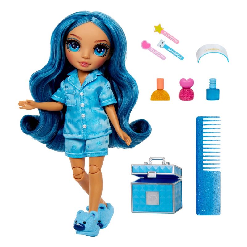 Rainbow High Jr High PJ Party Skyler Blue 9&#39;&#39; Posable Doll with Soft One Piece Pajama, Slippers, Play Accessories, 3 of 11