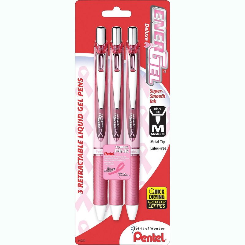 Pentel EnerGel RTX Retractable Liquid Gel Pen .7mm Pink Barrel Black Ink. 3/Pack BL77PBP3ABC, 3 of 4