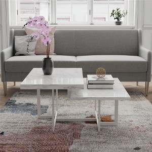 Kumasinova Two-Tier White Marble Coffee Table, 36“ Modern Square Center Table,Side Table with Adjustable Feet,End Table for Living Room Furniture - 1 of 4