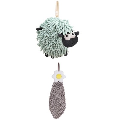 REGALWOVEN Flower and Sheep Shape Absorbent Fast Drying Chenille Hand Towels with Hanging Loop 6" x 15"/7" x 7" 2 Packs