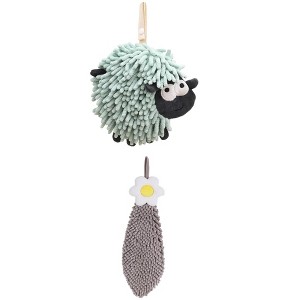 REGALWOVEN Flower and Sheep Shape Absorbent Fast Drying Chenille Hand Towels with Hanging Loop 6" x 15"/7" x 7" 2 Packs - 1 of 4