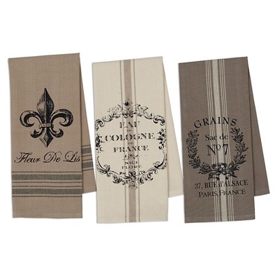 3pk French Grain Sack Printed Kitchen Towels - Design Imports