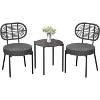 3Pcs Wicker Patio Bistro Furniture Set with 2 Rattan Chairs and 1 Glass-Top Coffee Table for Balcony, Garden, Lawn or Backyard, Outdoor Cafe - 2 of 4