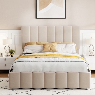 Full Size Upholstered Bed Frame With Thick Fabric, Platform Bed With Headboard With A Hydraulic Storage System-Cuddlewood