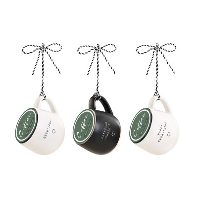 DEMDACO Happy Coffee Pod Mug Ornaments - 3 Assorted Black