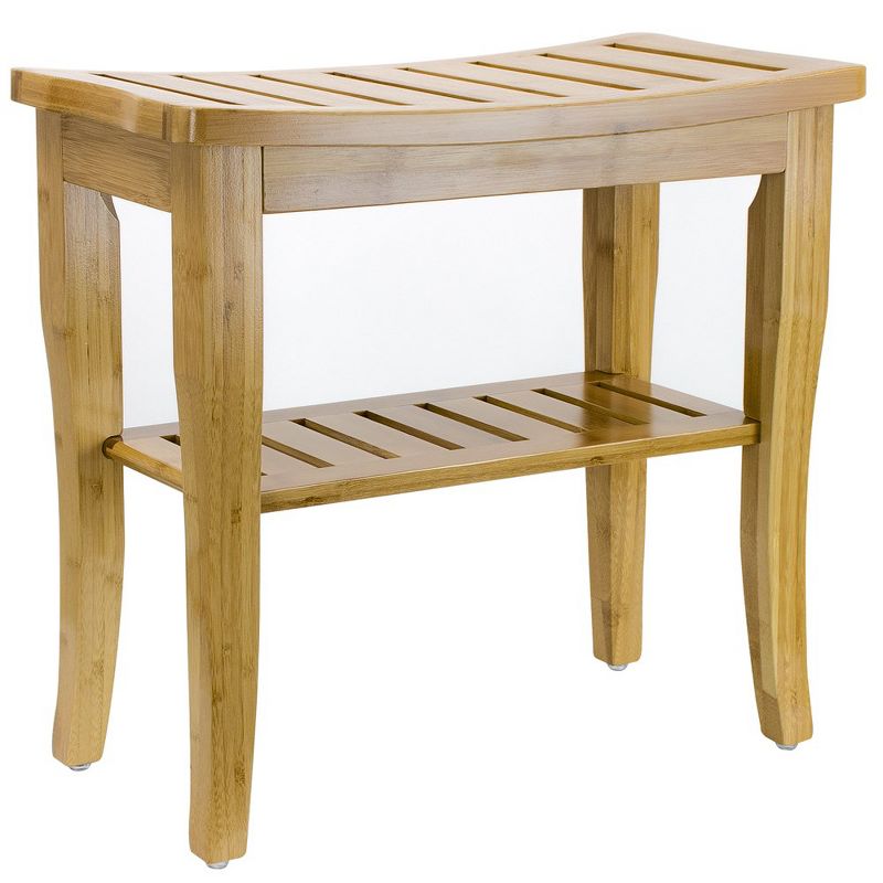Sorbus Bamboo Shower Bench Stool with Shelf - 2-Tier Wood Storage & Seating for Bathroom, Shower Bench Chair, Bath Stool, Spa Sauna Seat, 5 of 8