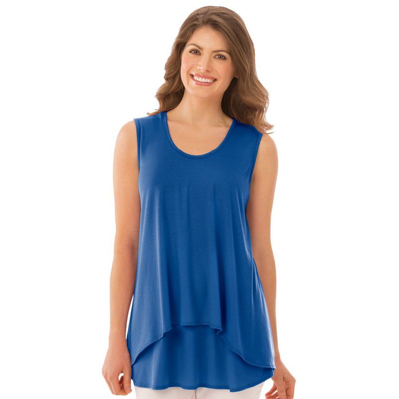 Collections Etc Double Tier Layered Sleeveless Tank Top, Figure Flattering and Loose Fit, 1 of 4