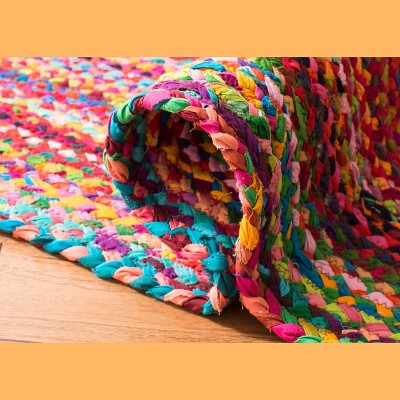 Handmade Multicolor Braided Wool and Cotton Round Rug, 4' Diameter