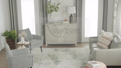 Beige and Grey Abstract Synthetic 5' x 7' Non-slip Rug