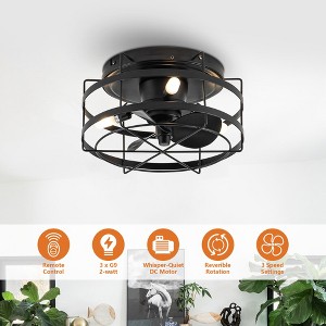 Parrot Uncle 12.5" Black Indoor Flush Mount Cage Ceiling Fan, Modern - 1 of 4