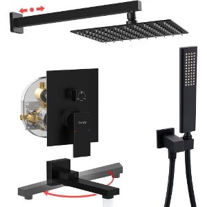 Black Folding Bathtub Shower Faucet with Rain Shower Head and Handheld - 1 of 4