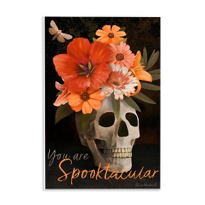 Stupell Industries Spooktacular Halloween Skull Flower Arrangement Spider Web Wall Plaque Art - 1 of 4