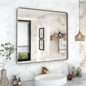 KIOTEE Rectangular Aluminum Alloy Framed and Tempered Glass Wall Bathroom Vanity Mirror in Matte Black - 1 of 4