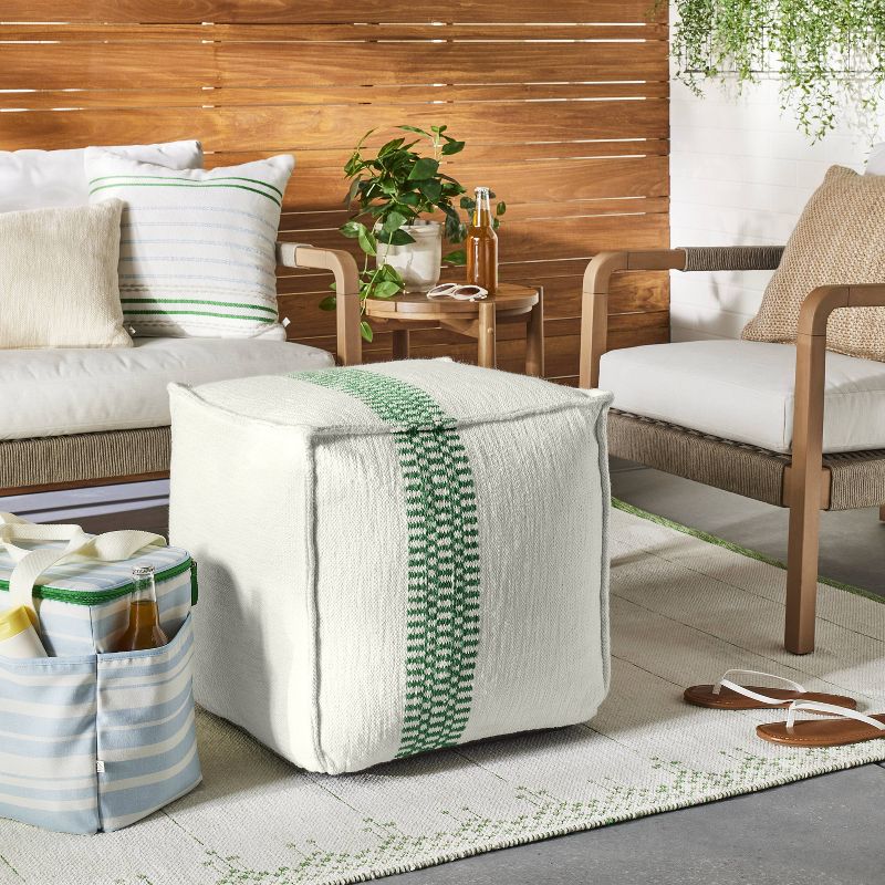 Checkered Stripe Indoor/Outdoor Ottoman Pouf - Hearth & Hand™ with Magnolia, 3 of 6