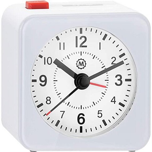 Marathon Mini Non-ticking Analog Alarm Clock With Auto Back Light And  Snooze Function - White : Target