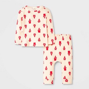Baby Boys' 2pc Christmas Holiday Santa in Chimney Long Sleeve Ribbed Henley and Jogger Pants Set - Cat & Jack™ Cream - 1 of 4