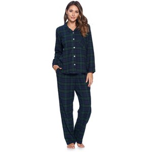 Ashford & Brooks Women's Flannel Plaid Pajamas Long Pj Set - 1 of 4