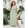 Coolmee Women's Plus Size Maxi Dress Wrap V Neck Short Sleeve High Waist Side Split Flowy A Line Casual Elegant Floral Long Dress - 2 of 4