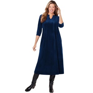 Woman Within Pintuck Velour Dress - 1 of 4