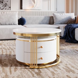 Modern 2 Pieces White Round Nesting Coffee Table with Drawers in 27.6'' - 1 of 4