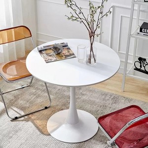DOMETOUR White Round Tulip Dining Table, MDF Top, Steel Base, 24 Inch, Mid Century Coffee Table, Kitchen/Living Room, Thanksgiving, Black Friday Gifts - 1 of 4